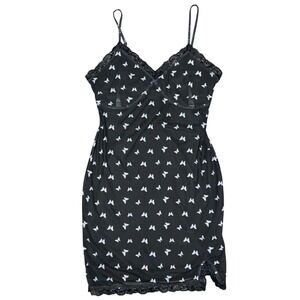 Black Mesh Lace Butterfly Mini Dress Womens M 90s Y2K Style Party Fairycore